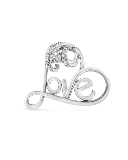 .925 Sterling Silver 1/10 Cttw Round Brilliant-Cut Diamond Accented Open Heart with Love 18" Pendant Necklace (H-I Color, I1-I2 Clarity)