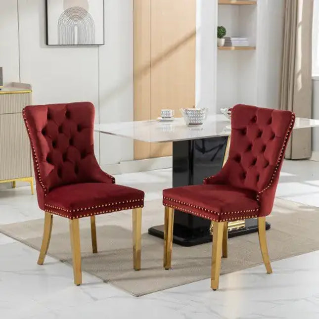 Contemporary Velvet Dining Chairs, Set Of 2, Gold Stainless Steel Legs