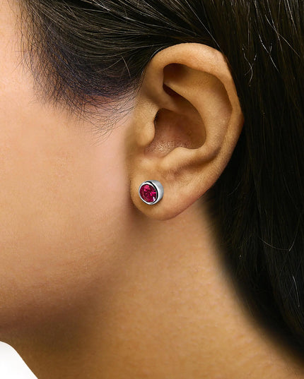 .925 Sterling Silver 6MM Bezel Set Created Gemstone Solitaire Stud Earrings