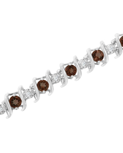 .925 Sterling Silver Lab-Grown Birthstone and 1/6 Cttw Round Diamond Tennis Bracelet (H-I Color, I1-I2 Clarity)