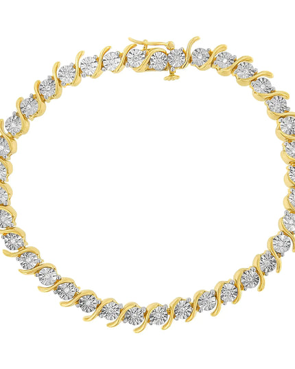 .925 Sterling Silver 1/10 Cttw Diamond Round Miracle Plate and "S" Link Tennis Bracelet (I-J Color, I2- I3 Clarity) - 7"