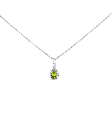 10K White Gold 5x3mm Gemstone and Diamond Accent Halo Pear Shape 18" Pendant Necklace (I-J Color, I1-I2 Clarity)