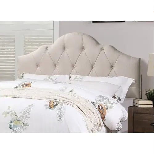 1pc Queen Size Upholstered Bed – Adjustable Headboard, Light Brown Tufted Polyfiber, Wooden Frame