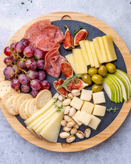 Bamboo Cheese Board With Knife Set & Removable Slate - 12" Swivel Charcuterie Board