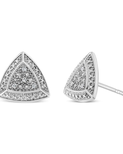 .925 Sterling Silver Diamond-Accented Trillion Shaped 4-Stone Halo-Style Stud Earrings (H-I Color, I2-I3 Clarity)
