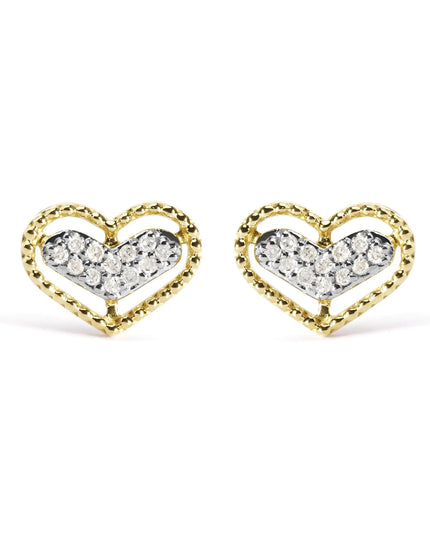 10K Yellow Gold 1/10 Cttw Diamond Heart and Beaded Halo Stud Earrings (I-J Color, I1-I2 Clarity)