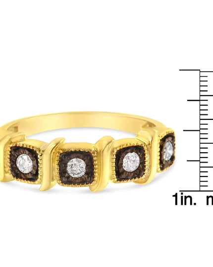 10K Yellow Gold Flashed .925 Sterling Silver Miracle-Set Diamond 5-Stone Ring Band (1/4 Cttw, J-K Color, I2-I3 Clarity)