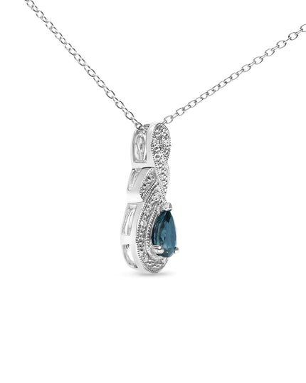 .925 Sterling Silver 6x4mm Pear Sapphire and Diamond Accent Infinity Drop 18" Pendant Necklace (H-I Color, SI1-SI2 Clarity)