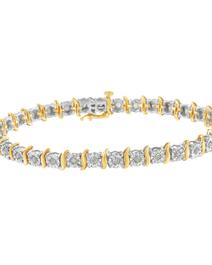 .925 Sterling Silver 1.0 Cttw Diamond S-Curve Link Miracle-Set Tennis Bracelet (I-J Color, I3 Clarity)