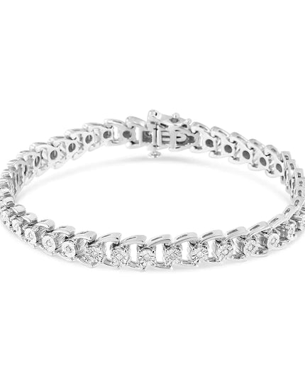 .925 Sterling Silver 1/4 Cttw Miracle Set Round Diamond Composite Open Linked Composite Line Bracelet (I-J Color, I3-Promo Clarity) - 7.5"