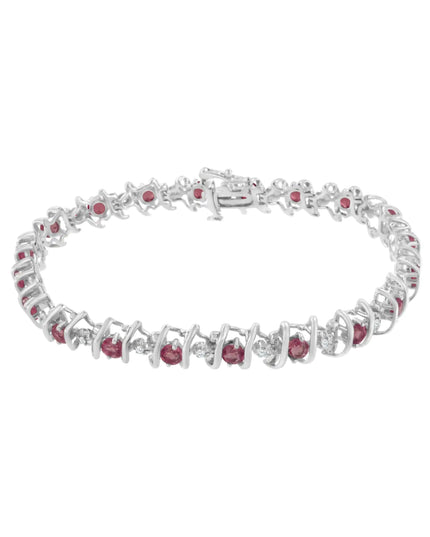 .925 Sterling Silver Lab-Grown Birthstone and 1/6 Cttw Round Diamond Tennis Bracelet (H-I Color, I1-I2 Clarity)