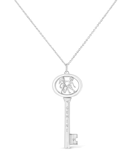 .925 Sterling Silver Diamond Accent Zodiac Key 18" Pendant Necklace (K-L Color, I1-I2 Clarity)