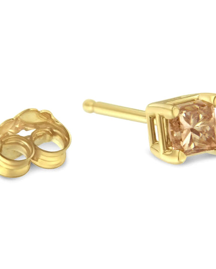 IGI Certified 3/8 Cttw Princess-Cut Square Diamond 4-Prong Solitaire Stud Earrings in 14K Yellow Gold (K-L Color, I1-I2 Clarity)
