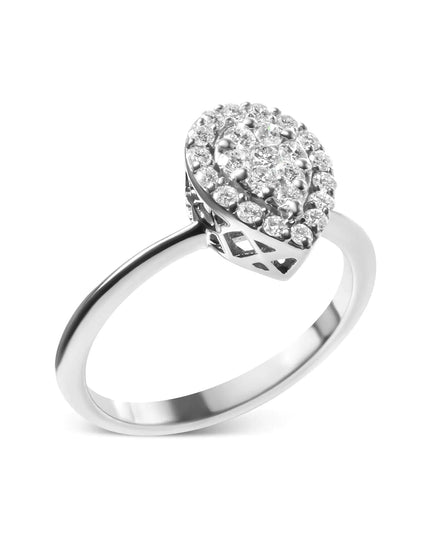 10K White Gold 3/8 Cttw Round-Cut Lab Grown Diamond Cluster Pear Promise Ring (G-H Color, VS2-SI1 Clarity)