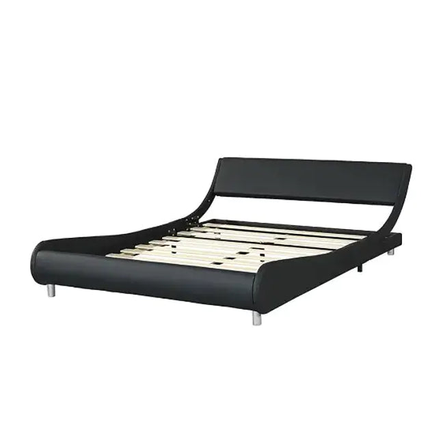 Upholstered Platform Bed Frame, Faux Leather, LED Lighting, Remote Control, APP