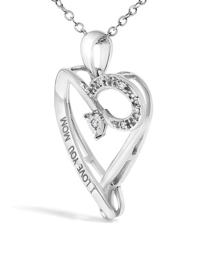 .925 Sterling Silver Diamond Accent "I LOVE YOU MOM" Heart Pendant Necklace (J-K Color, I2-I3 Clarity) - 18" Inches