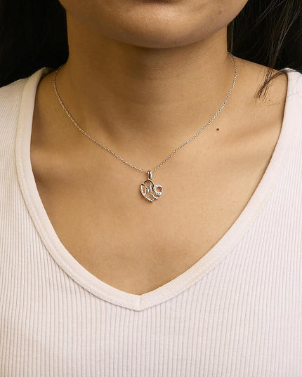 .925 Sterling Silver Cursive Mom Heart Diamond Accent Pendant Necklace (J-K Color, I2-I3 Clarity) - 18" Inches