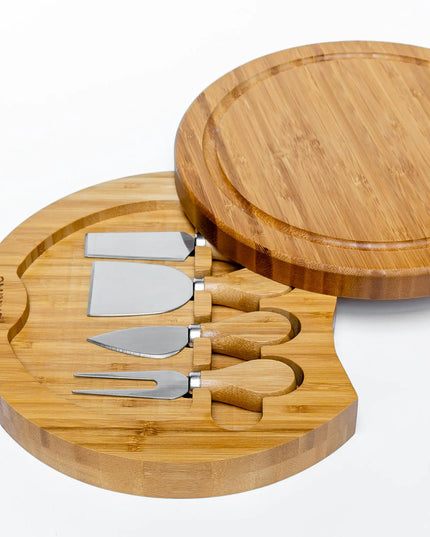Bamboo Cheese Board Set - 10 Inch With Knife, Drawer
