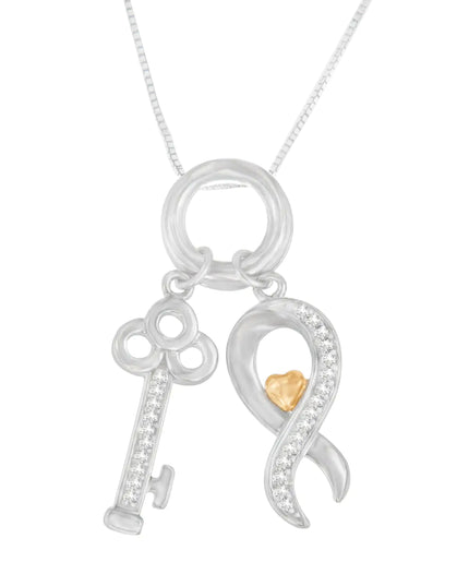 Two Tone .925 Sterling Silver 1/6 cttw Diamond Symbol Key Pendant Necklace (H-I, I1-I2)