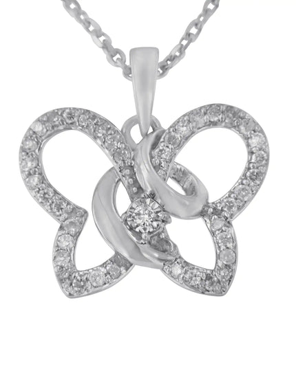 .925 Sterling Silver 1/4 cttw Prong-Set Diamond Butterfly 18" Pendant Necklace (H-I Color, I1-I2 Clarity)