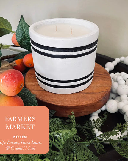 Luxury Small Striped Stone Designer Candle - Farmer's Market