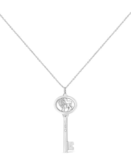 .925 Sterling Silver Diamond Accent Zodiac Key 18" Pendant Necklace (K-L Color, I1-I2 Clarity)
