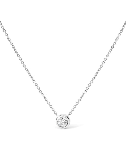 10K Gold 1/10 Carat Round Brilliant-Cut Diamond Modern Bezel-Set Solitaire 16"-18" Pendant Necklace
