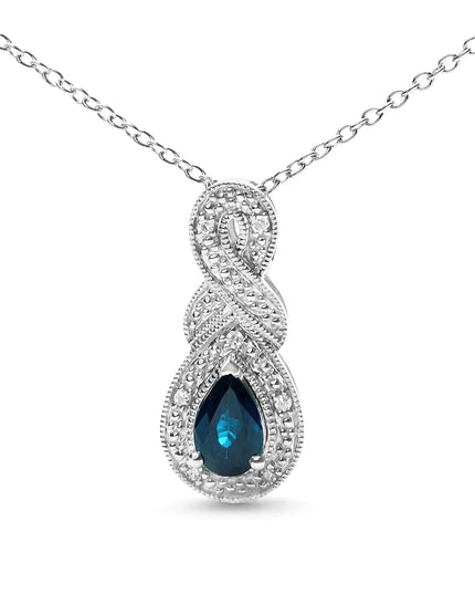 .925 Sterling Silver 6x4mm Pear Sapphire and Diamond Accent Infinity Drop 18" Pendant Necklace (H-I Color, SI1-SI2 Clarity)