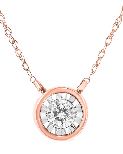 10K Gold Round Brilliant-Cut Diamond Modern Bezel-Set Solitaire Pendant Necklace (J-K Color, I2-I3 Clarity) - 16" with 2" Extender