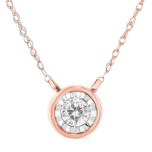 10K Gold Round Brilliant-Cut Diamond Modern Bezel-Set Solitaire Pendant Necklace (J-K Color, I2-I3 Clarity) - 16" with 2" Extender