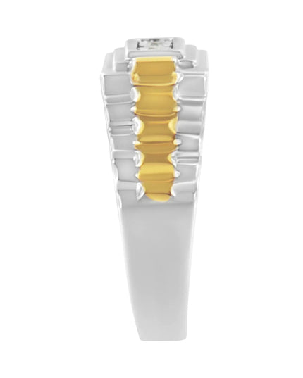 10K Yellow Gold Plated .925 Sterling Silver Diamond Accent Miracle-Set 3 Stone Ridged Band Gentlemen's Fashion Ring (I-J Color, I2-I3 Clarity)