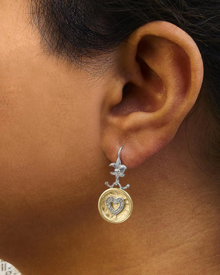 18K Yellow Gold Plated .925 Sterling Silver 1/8 Cttw Diamond Hammered Finished Medallion Heart Drop and Dangle Earrings (I-J Color, SI1-SI2 Clarity)