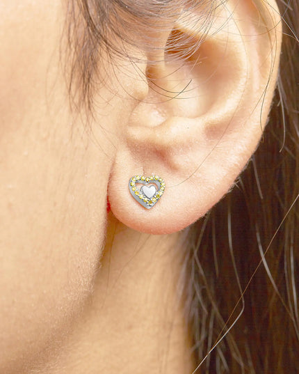 925 Sterling Silver 1/6 Cttw Diamond Open Double Heart Stud Earrings - Choice of Diamond Color