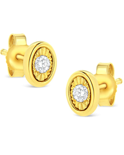 10K Yellow Gold Plated .925 Sterling Silver 1/10 Cttw Miracle-Set Diamond Stud Earrings - Choice of Shapes