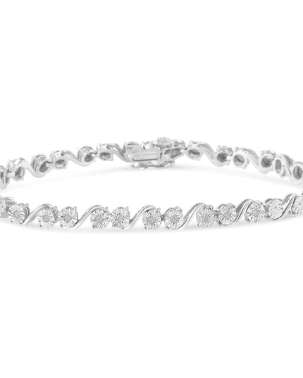 .925 Sterling Silver 1/10 Cttw Round Diamond "S" Link Miracle Plate Tennis Bracelet (I-J Color, I3 Clarity) - 7-1/4"