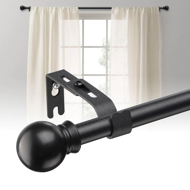Adjustable Curtain Rod – 28" to 50", 5/8" Diameter – Matte Black Drapery Rod with Brackets for Bedroom or Small Windows – Renter-Friendly Design