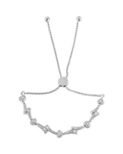.925 Sterling Silver Diamond Accent Heart and Wave Link Bolo Bracelet (I-J Color, I2-I3 Clarity) - 6" to 9" Adjustable