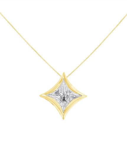 10K Gold 1/10 Cttw Bezel Set Solitaire Princess Cut Diamond Kite Shaped Pendent Necklace - 18" Inches