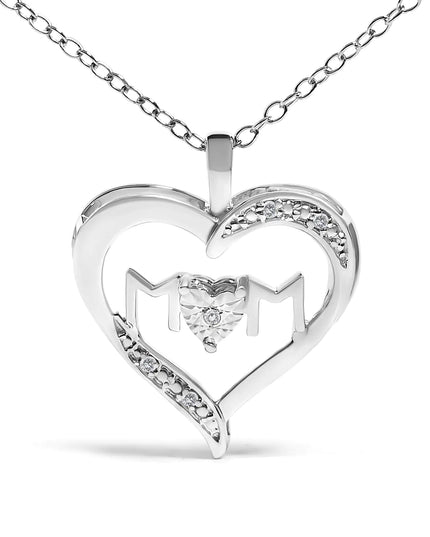 .925 Sterling Silver Diamond Accent MOM with Heart Pendant Necklace (J-K Color, I2-I3 Clarity) - 18" Inches