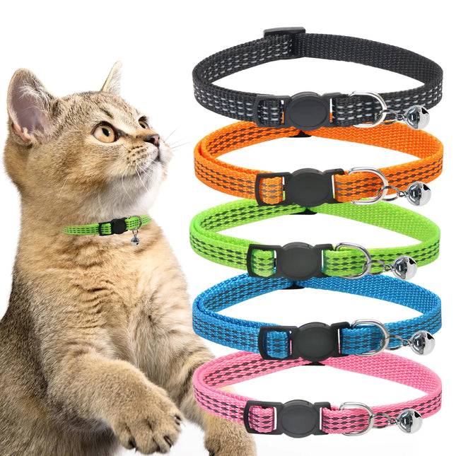 Pasking 10-Pack Reflective Cat Collars with Bells – Breakaway, Adjustable 8"-13", Colorful Collars for Kittens & Cats