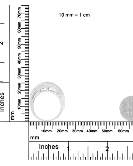 .925 Sterling Silver 1.0 Cttw Channel Set Alternating Round and Baguette Diamond Cross-over Bypass Ring Band (I-J Color, I2-I3 Clarity)