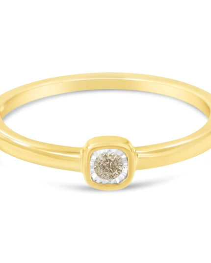 14K Yellow Gold Plated .925 Sterling Silver 1/20 Carat Diamond Square Cushion-Shaped Miracle Set Petite Fashion Promise Ring (J-K Color, I1-I2 Clarity)