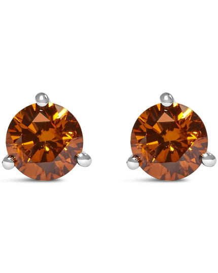 14K White Gold 1/2 Cttw Lab-Grown Round Brilliant-Cut Colored Diamond Classic 3-Prong Martini set Stud Earrings (VS1-VS2 Clarity)