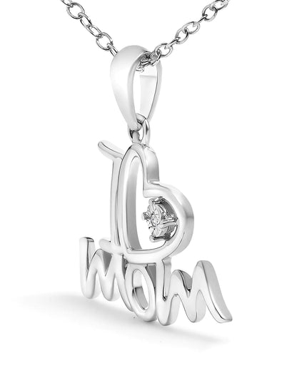 .925 Sterling Silver Diamond Accent "I Love Mom" Heart Pendant Necklace (J-K Color, I2-I3 Clarity) - 18" Inches
