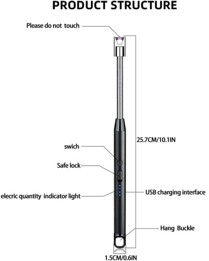 USB Rechargeable Electric Arc BBQ Lighter - Black