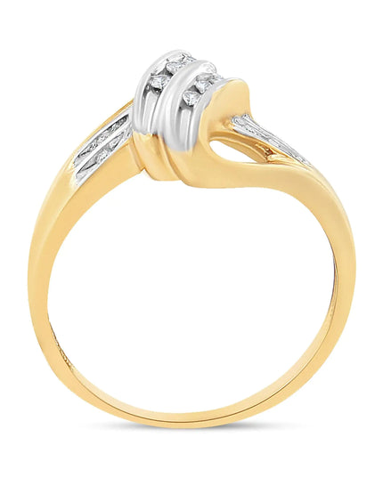 10K Yellow and White Gold 1/15 Cttw Round-Cut Diamond Bypass Ring (I2 Color, I-J Clarity)