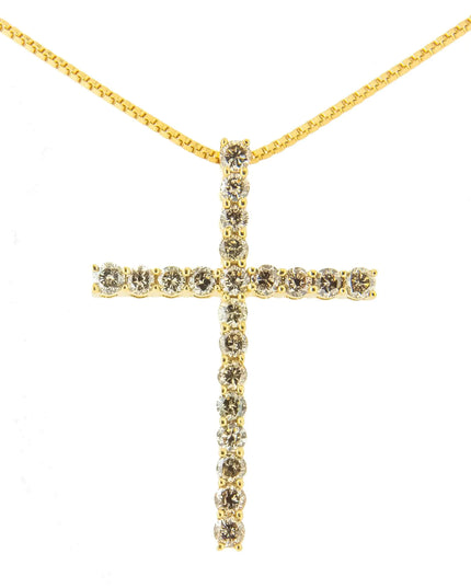 .925 Sterling Silver 1.0 Cttw Champagne Diamond Gold Cross Pendant Necklace for Women (Champagne Color, I1-I2 Clarity)- 18 inch