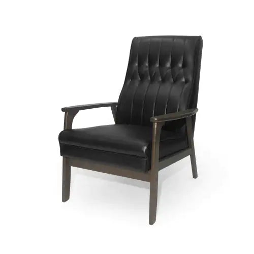 Mid Century Modern Upholstered Accent Chair, Matte Black Faux Leather