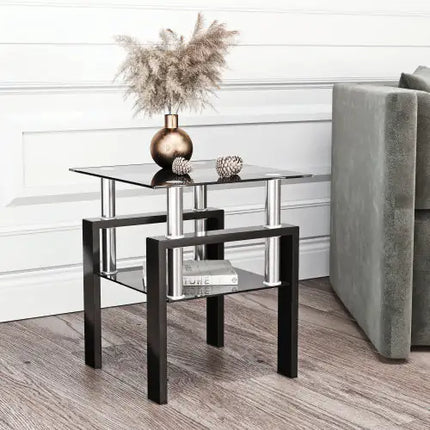Modern Tempered Glass Coffee Table, Square, Black