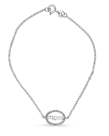 .925 Sterling Silver Diamond Accent MOM Charm Bracelet (J-K Color, I2-I3 Clarity) - 7" Inches